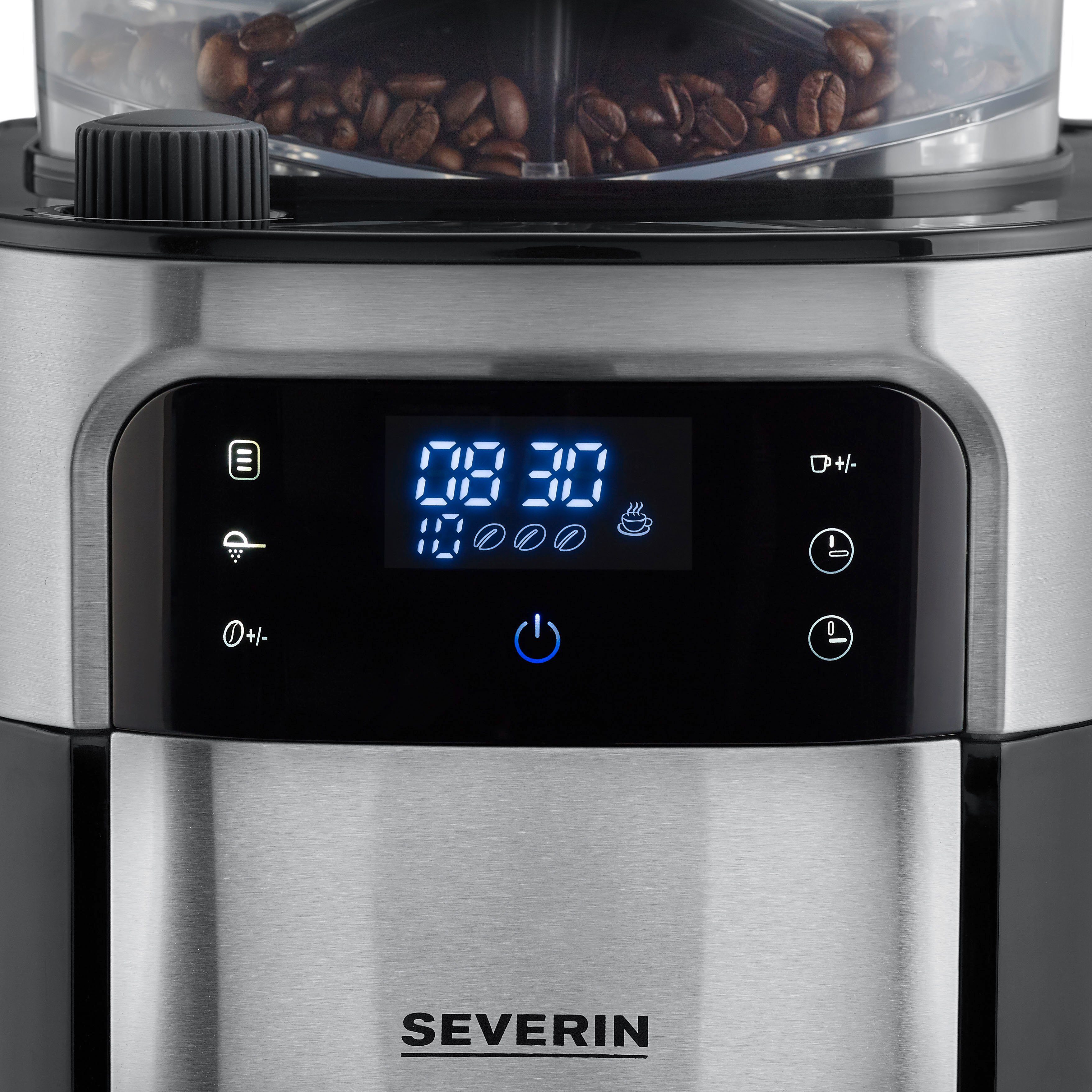 Severin Kaffeemaschine mit Mahlwerk KA 4813, 1,25l Kaffeekanne, Permanentfilter 1x4, Mahlgrad und Kaffeemenge einstellbar, Warmhalten: bis 60 Min., Timer