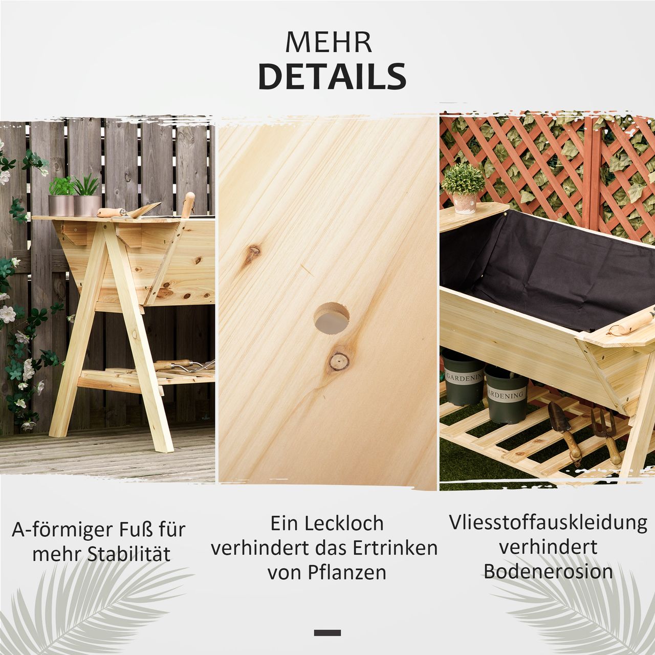 Outsunny Hochbeet Pflanzkasten Vliesstoff Tannenholz Natur