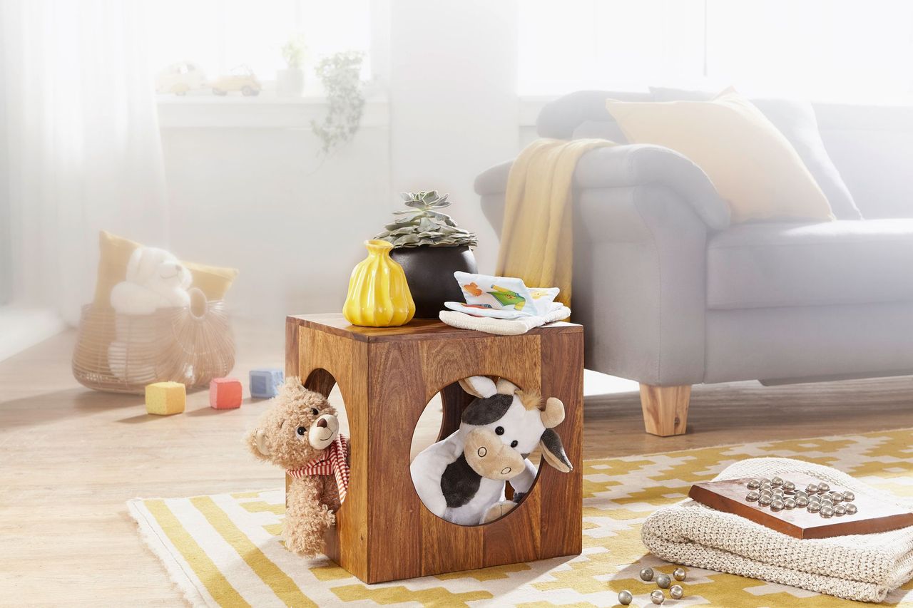 Wohnling Sheesham Massivholz Beistelltisch 35 x 35 cm Cube