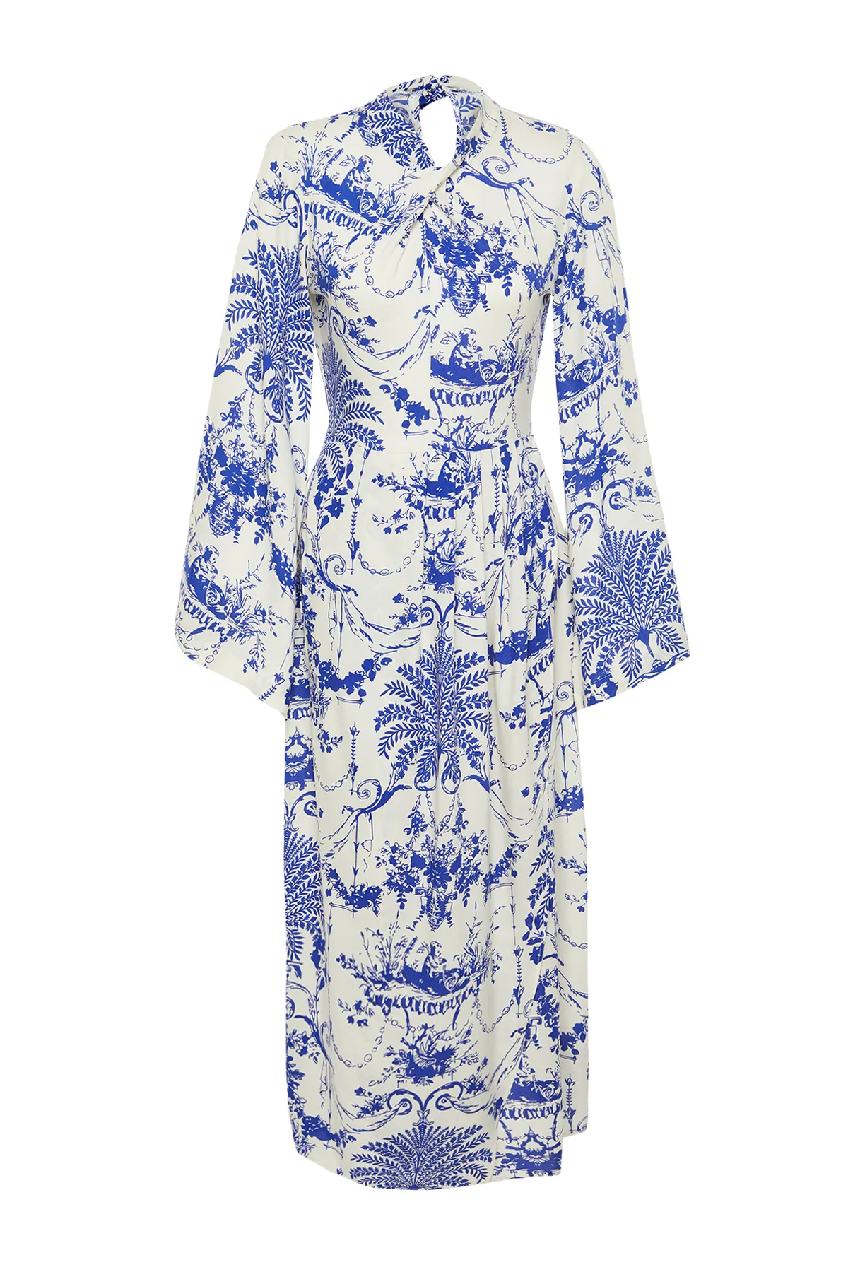 Trendyol Modest  Marineblaues Kleid aus Viskosegewebe mit weiten Ärmeln und gemustertem Kragen TCTSS23EB00234