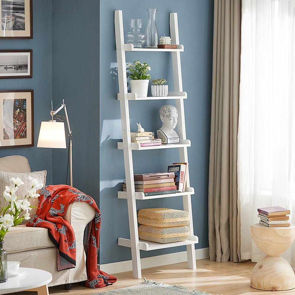 SoBuy Leiterregal FRG17, Standregal Bücherregal Badregal Wandregal mit 5 Ebenen