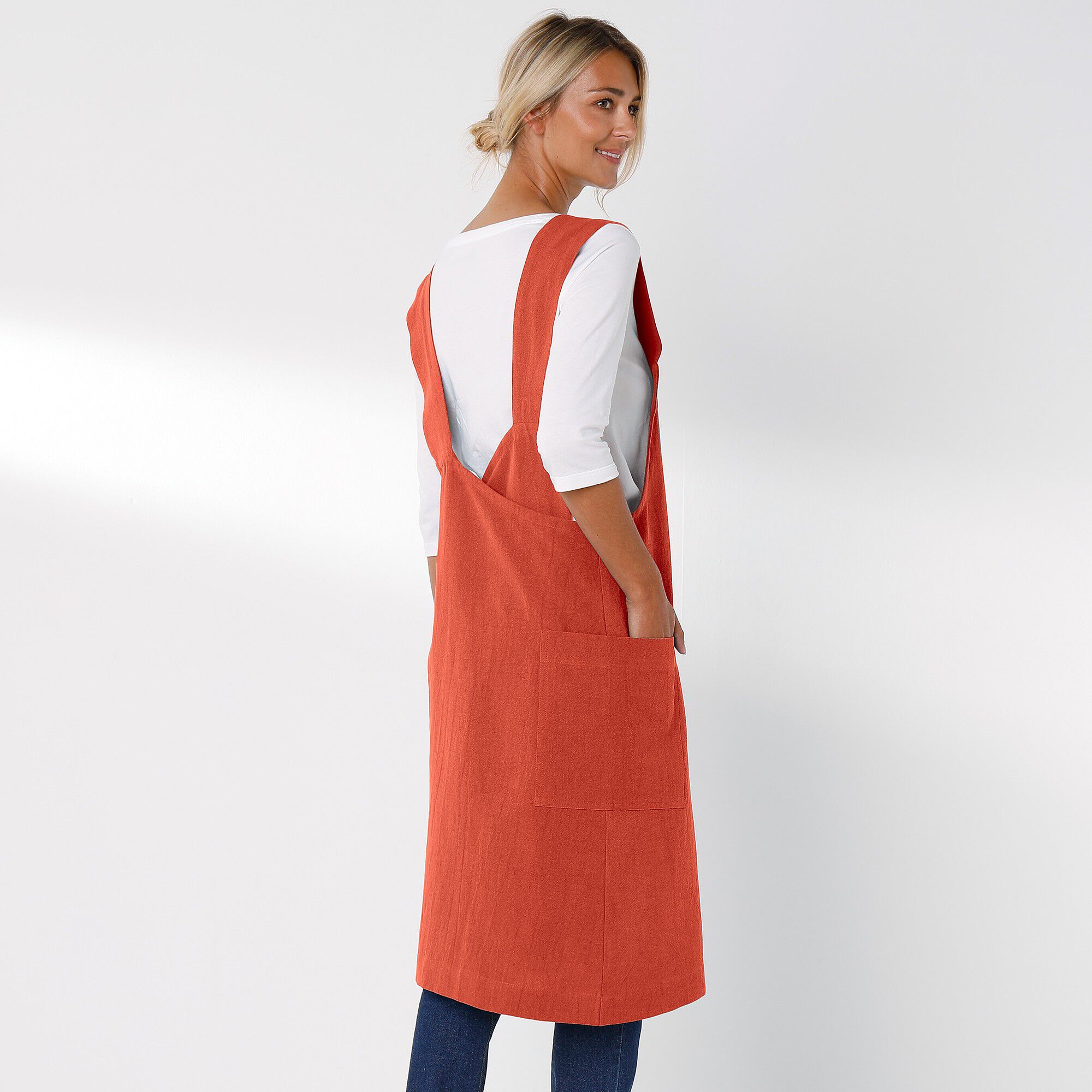 Tablier de cuisine japonais coton et lin uni personnalisable