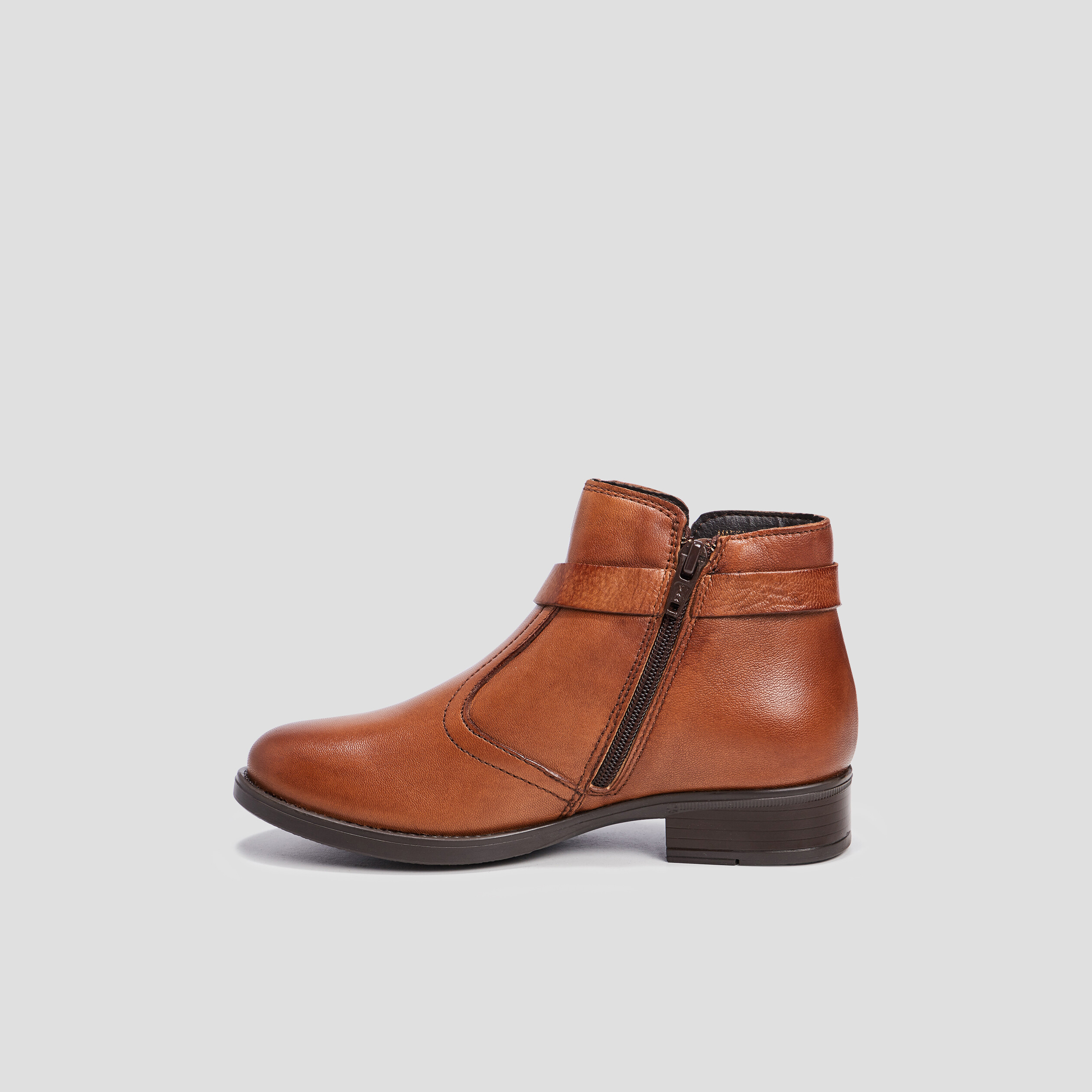 Bottines zippées en cuir camel fille | La Halle