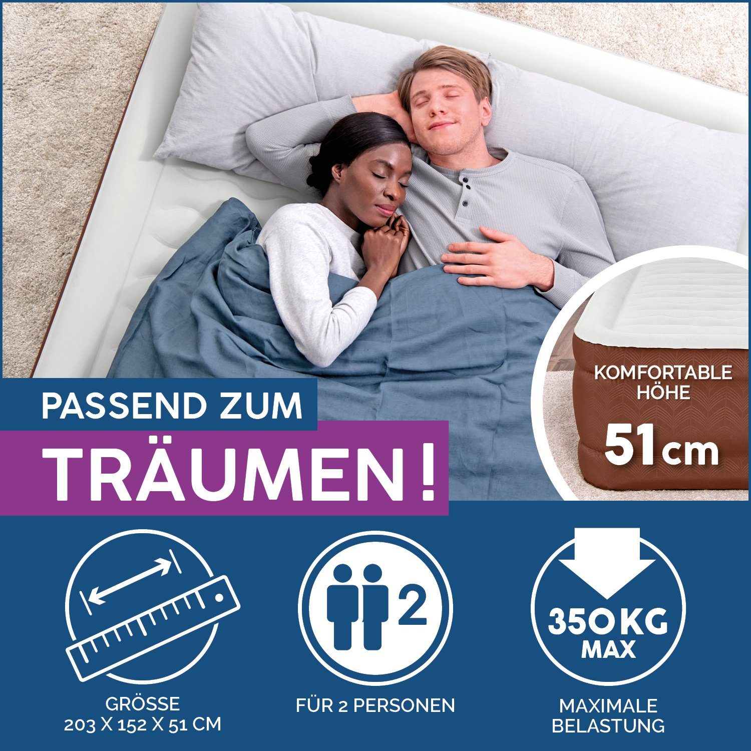 Bestway Luftbett Double 2 Personen selbstaufblasend extra hoch XXL 203 x 152 x 51 cm