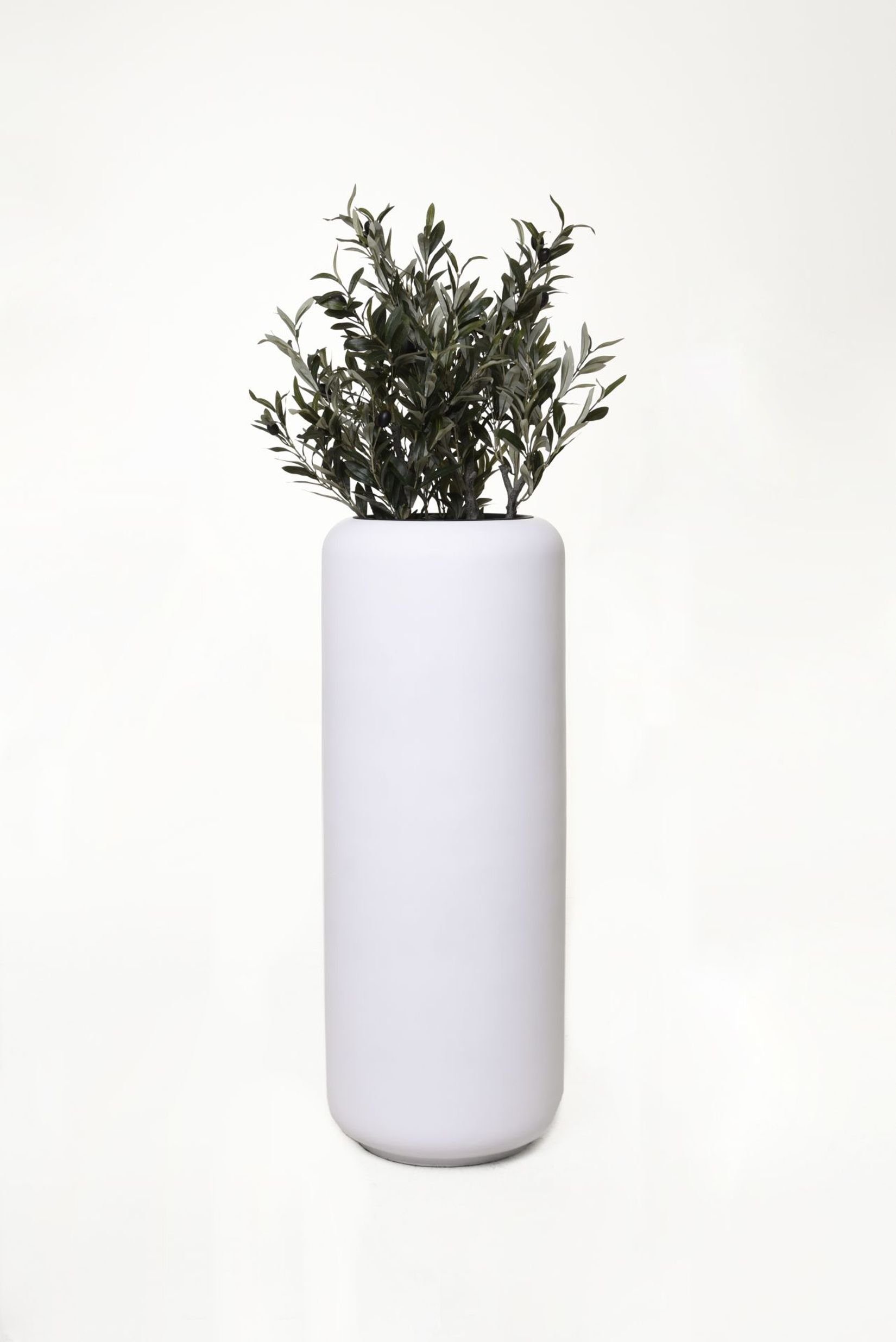 VIVANNO Pflanzkübel Pflanzgefäß Bodenvase Fiberglas MERA Weiß Matt - 35x95 cm