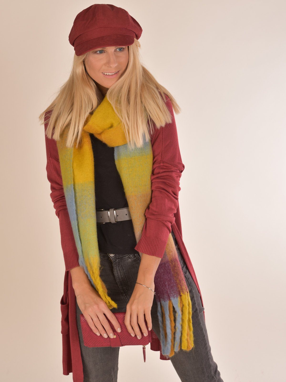 styleBREAKER XXL-Schal, (1-St), Karo Web Strickschal bunt