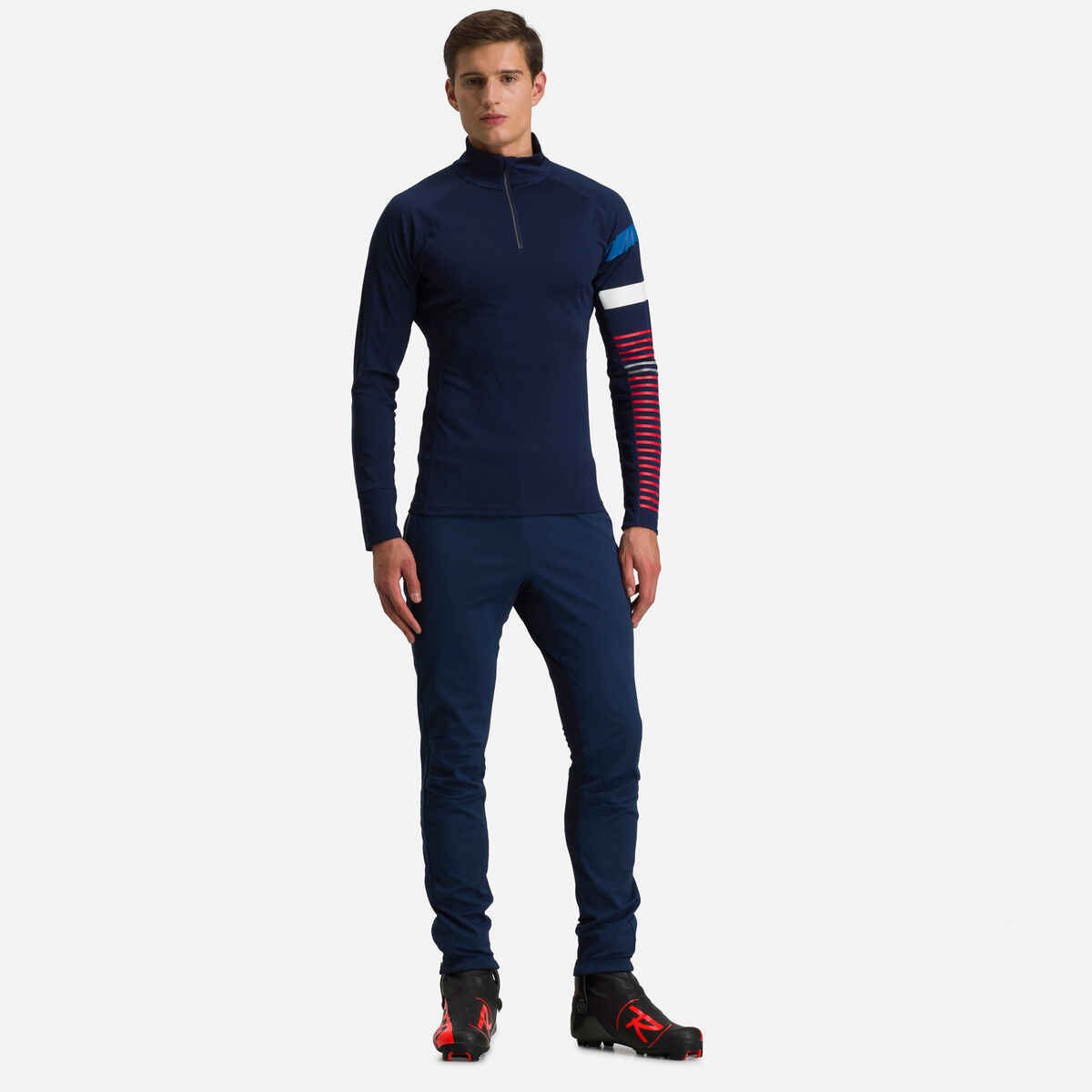 Herren-Baselayer-Oberteil Poursuite mit halbem Reißverschluss