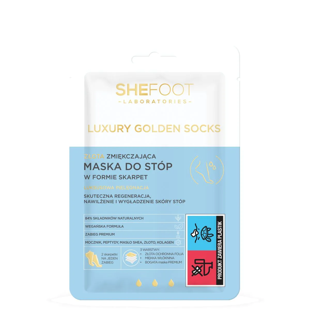 Shefoot Luxury Golden Socks 1 ζευγάρι Χρυσές μαλακτικές μάσκες ποδιών σε μορφή κάλτσας