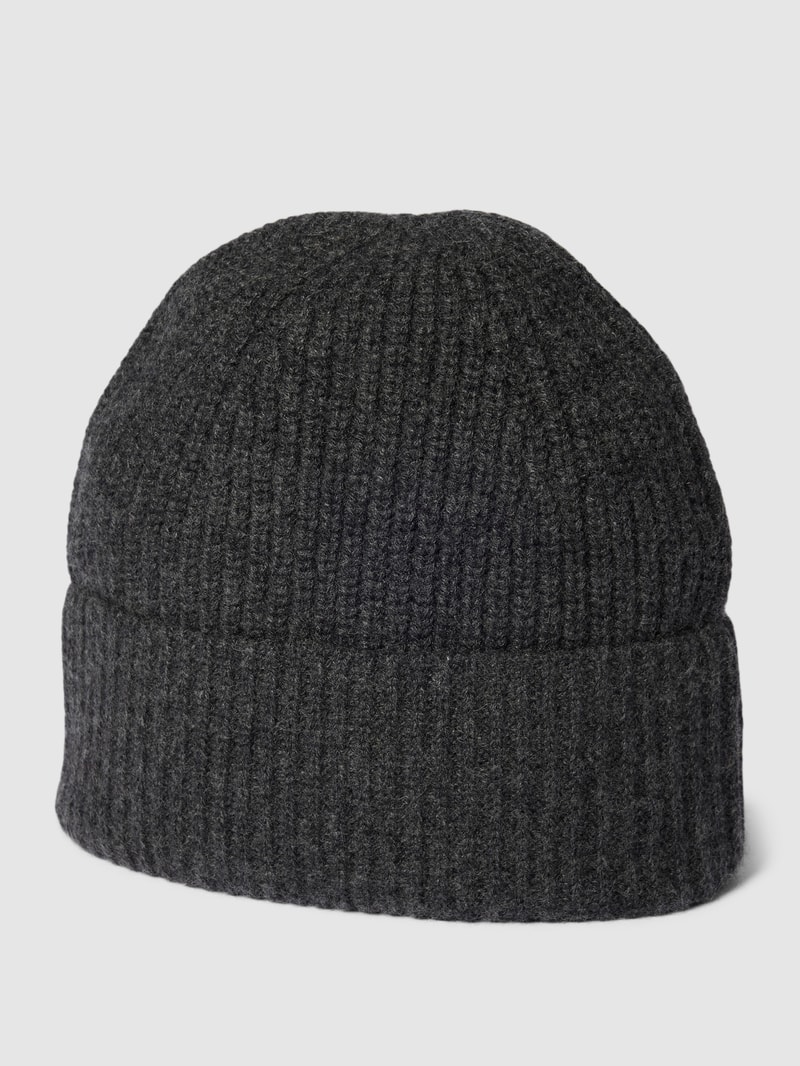 Beanie aus reinem Kaschmir mit breitem Umschlag in dunkelgrau meliert