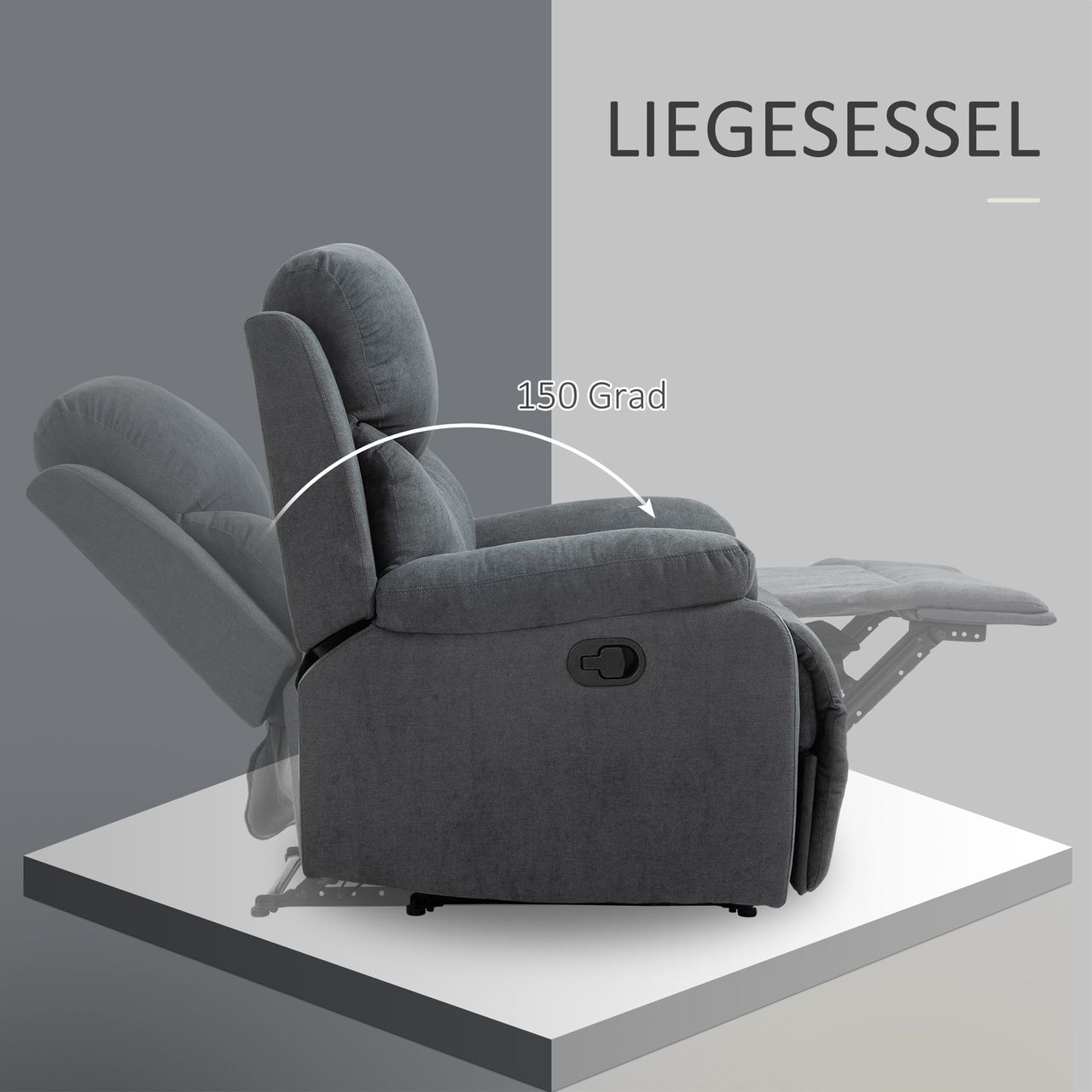 HOMCOM Relaxsessel Einzelsofa Liege 150° neigbar Fernsehsessel Leinen Dunkelgrau