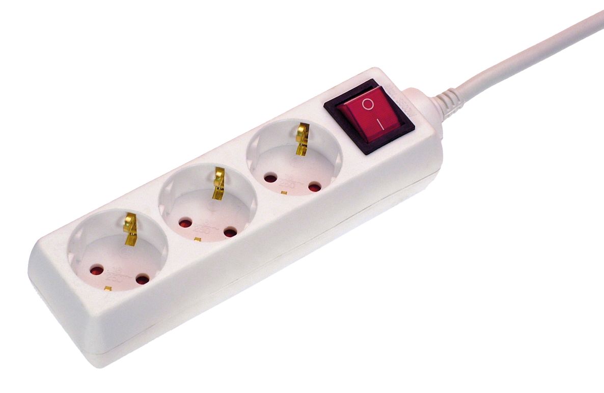 Schwabe 11371 Fordelerskinne med afbryder 3x jordet hvidt kabel 5m