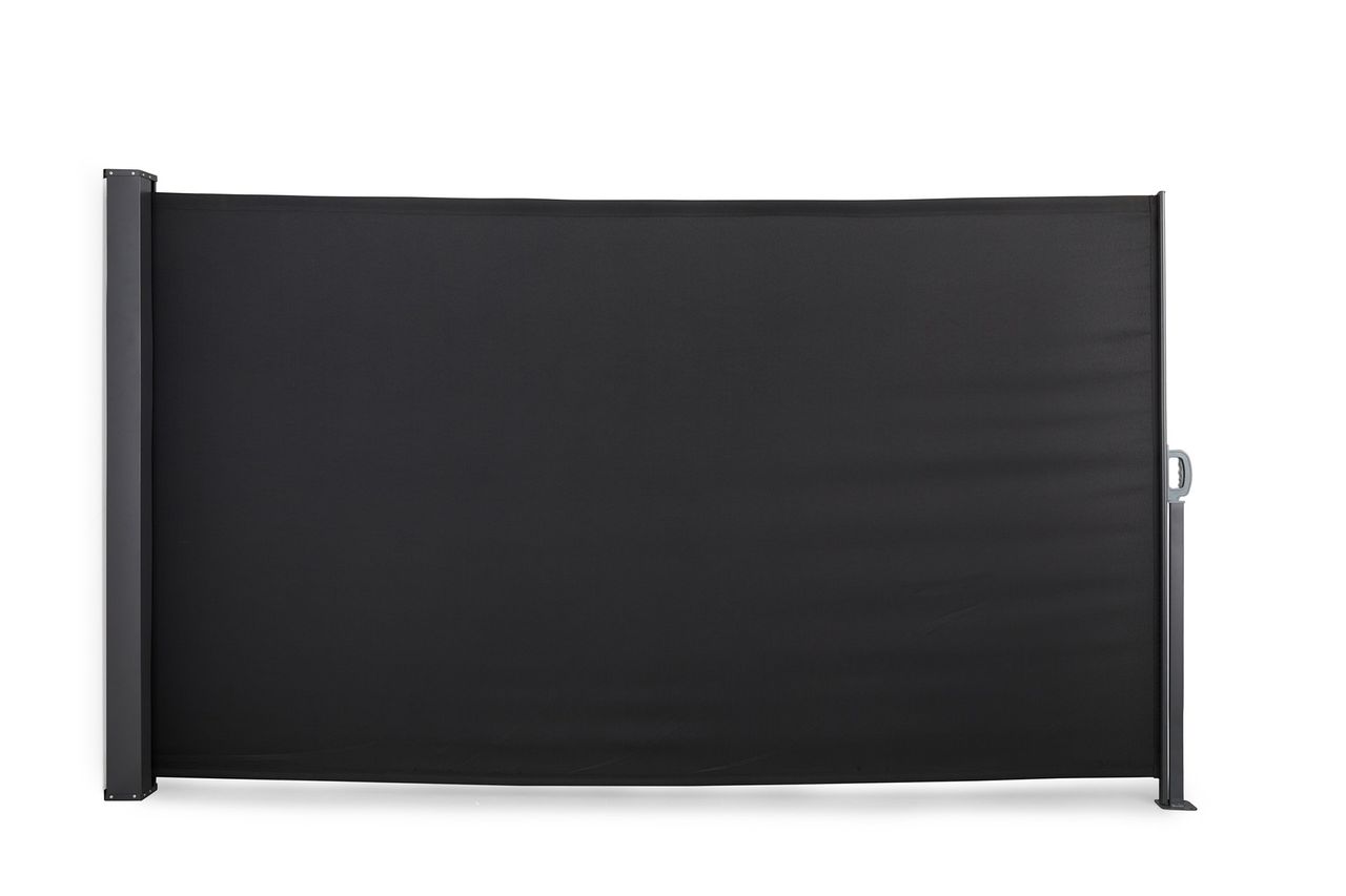 909 OUTDOOR Ausziehbarer Windschutz schwarz. 170cm hoch und 300cm lang
