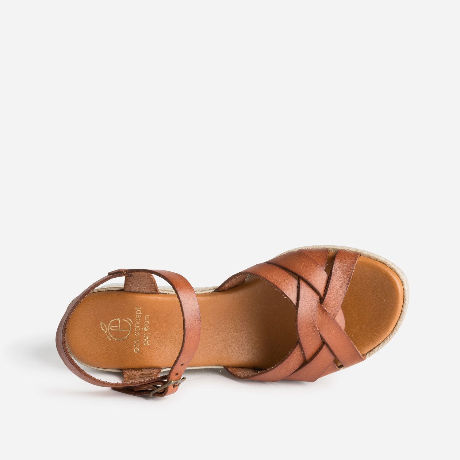 Sandale compensée cognac éco-conçue en cuir