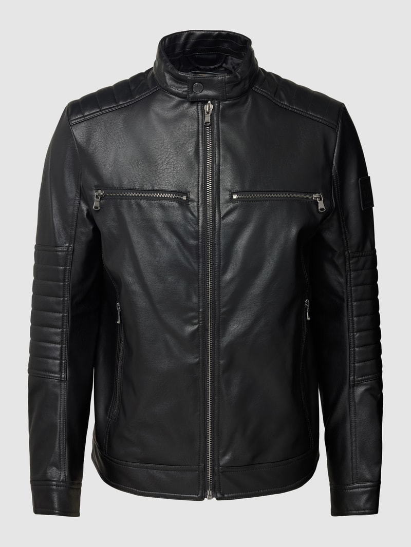 Jacke in Leder-Optik mit Reißverschlusstaschen in schwarz