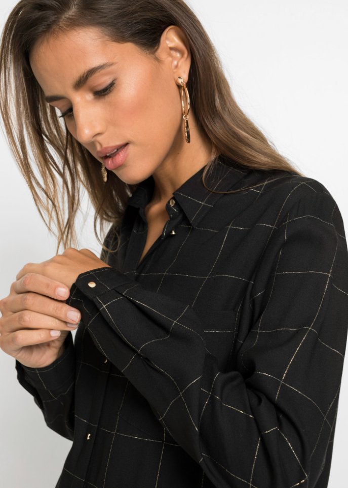 Karierte Bluse mit Glitzereffekt