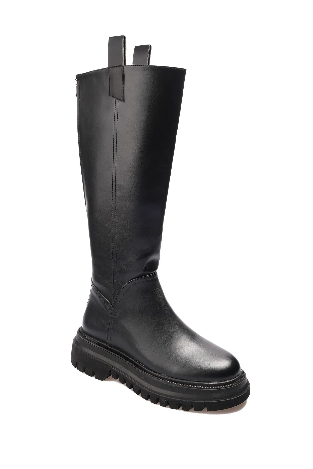 Mio Gusto  Schwarze, pelzgefütterte Damenstiefel aus Leder mit Reißverschluss hinten