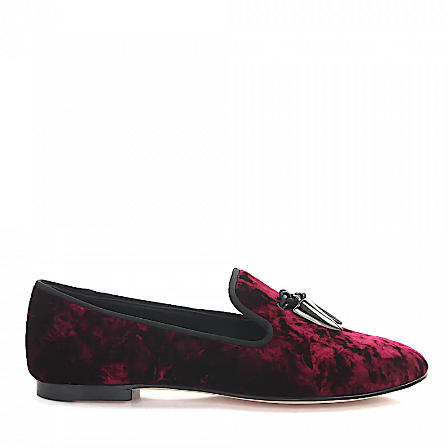 Giuseppe Zanotti - Loafer Kalbsleder Samt Metallverzierung bordeaux - rot