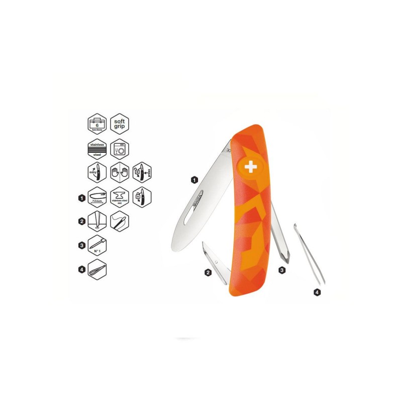 Schweizer Messer, Swiza J02 Junior Urban Orange, mit 6 Funktionen, Made in Swiss.