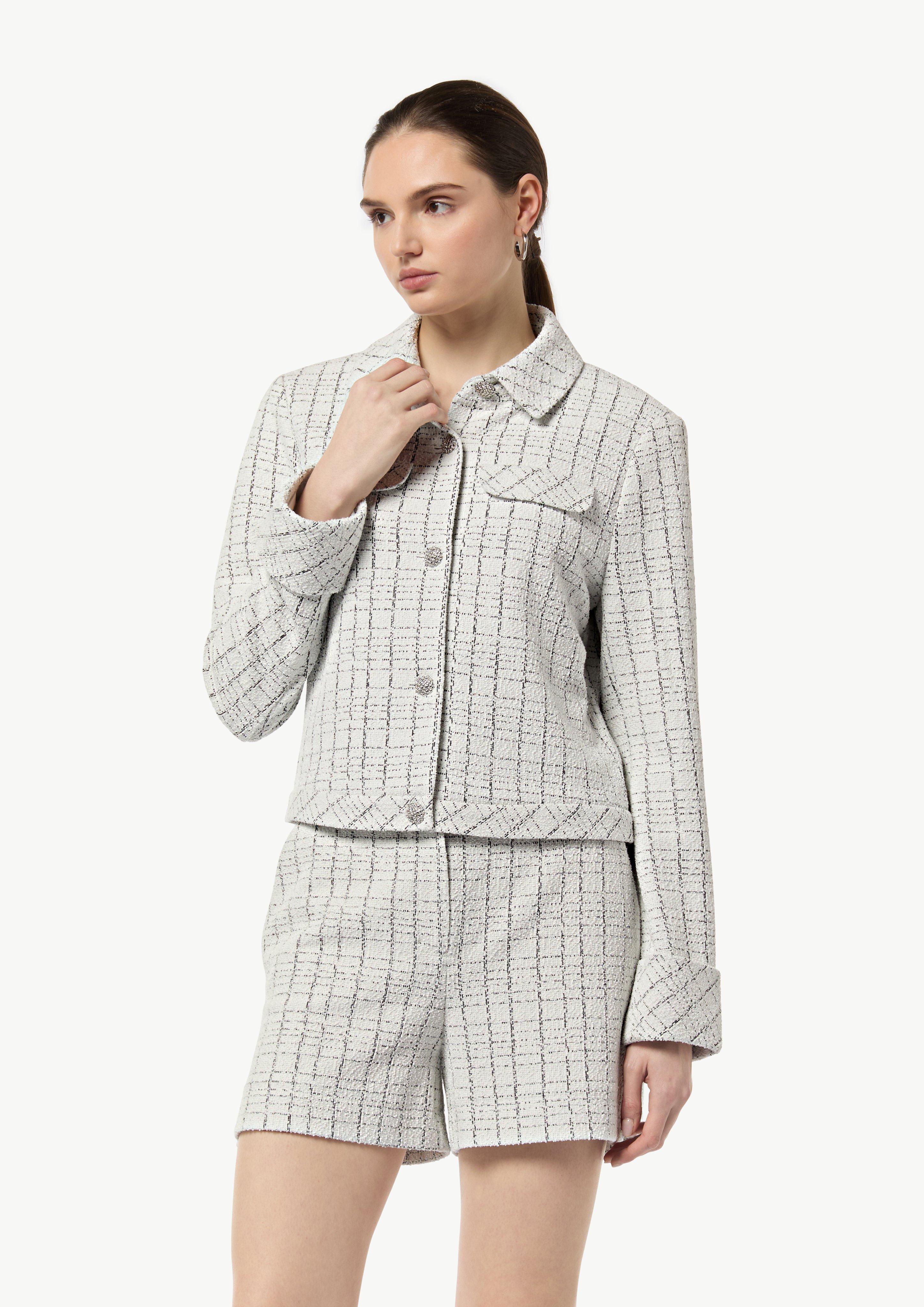 Bouclé-Jerseyjacke mit Metallic-Garn - hellgrau