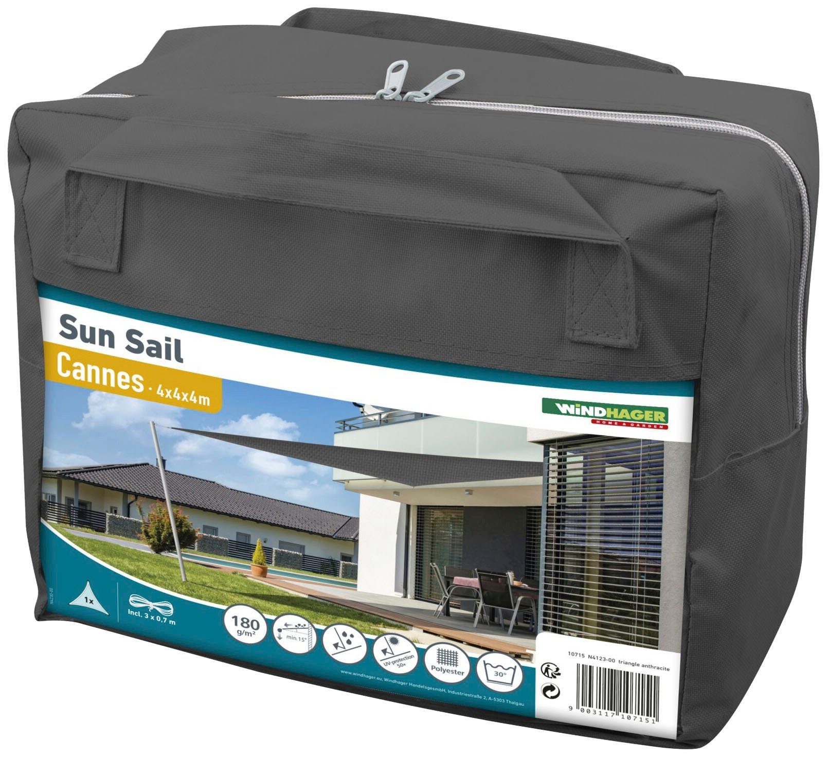 Windhager Sonnensegel Cannes Dreieck, 4x4x4m, anthrazit