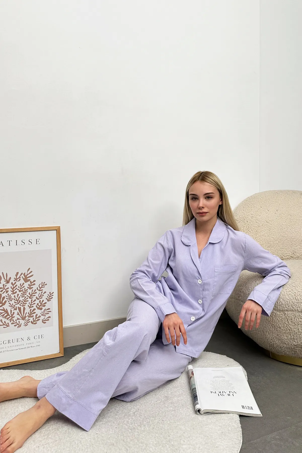 Trend Alaçatı Stili  Damen-Pyjama-Set Alc-X11661 mit einer Tasche in Lila