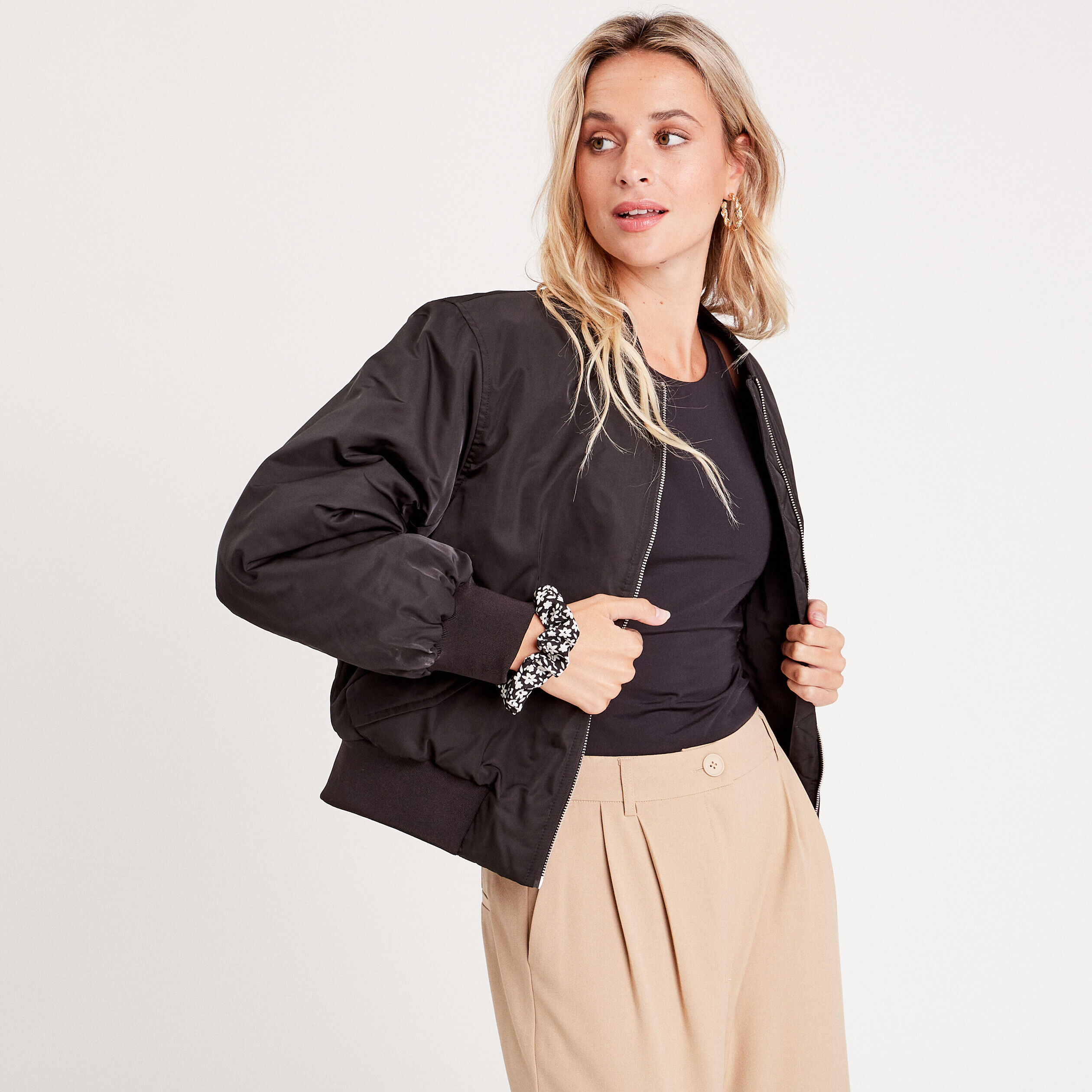 Veste bomber oversize noir femme | Cache Cache
