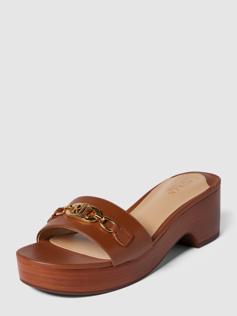 Pantolette mit Label-Applikation Modell 'ROXANNE' in cognac