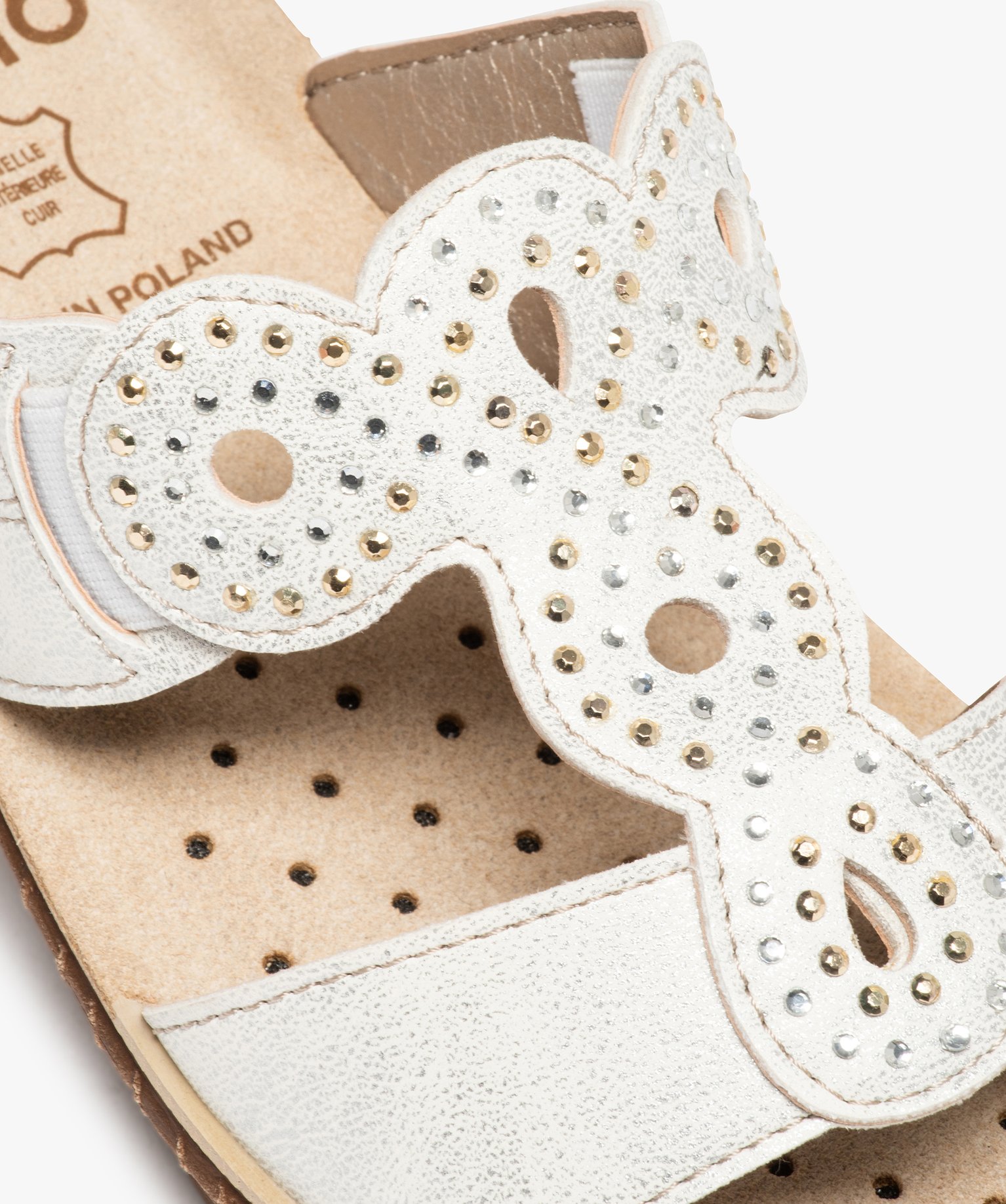 Mules femme confort à larges brides strass blanc | GEMO