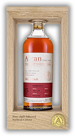 Arran 25 Years 1997/2022 Single Malt Whisky Sherry Butt unpeated Cask #1997/728 54,1% Arran 25 Years 1997/2022 Single Malt Whisky Sherry Butt unpeated Cask #1997/728 54,1% Eine hervorragende 25-jährige Abfüllung der Lochranza Distillery von der Isle