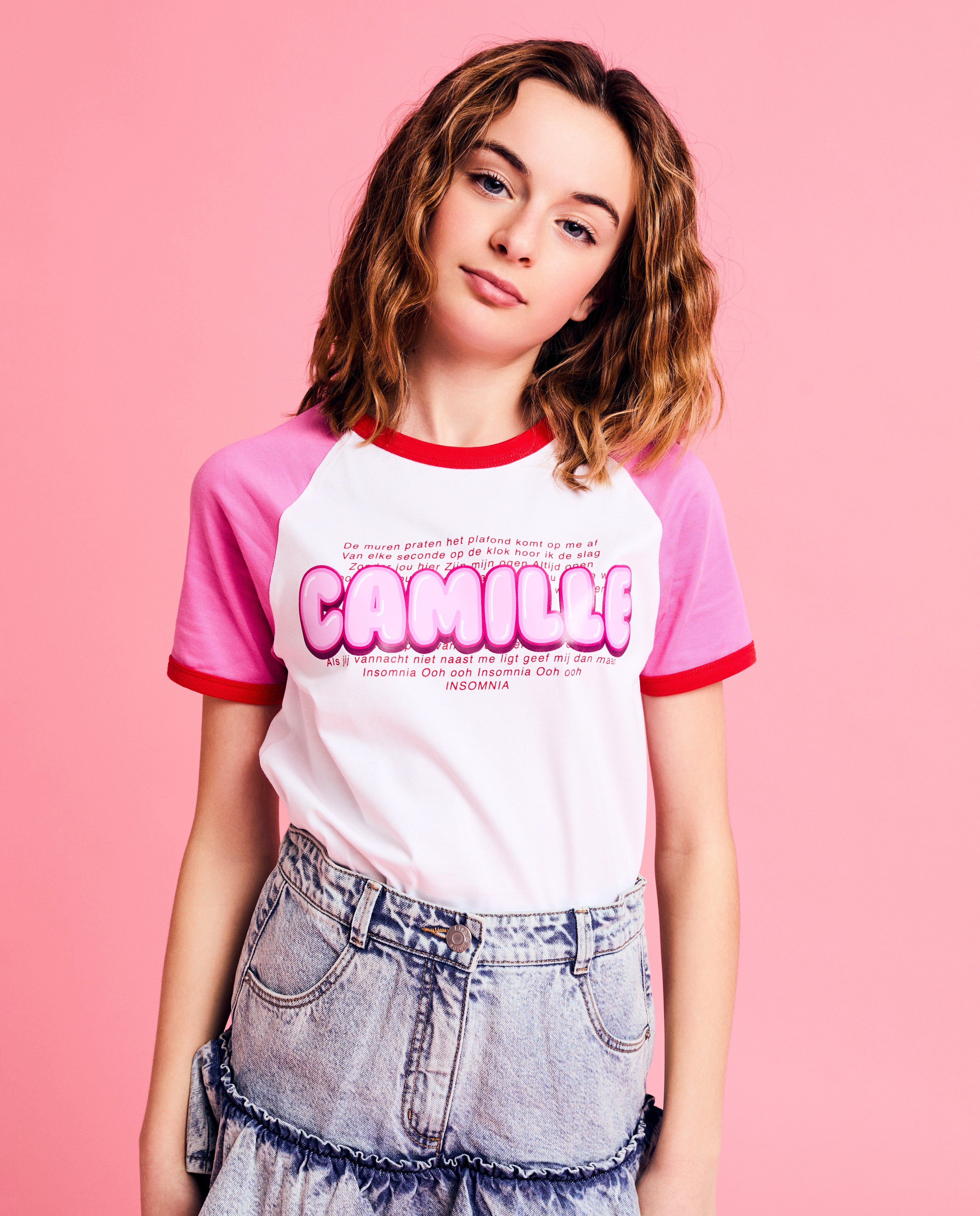 Tricou CAMILLE cu inscripție, mulat, 6-14 ani, alb