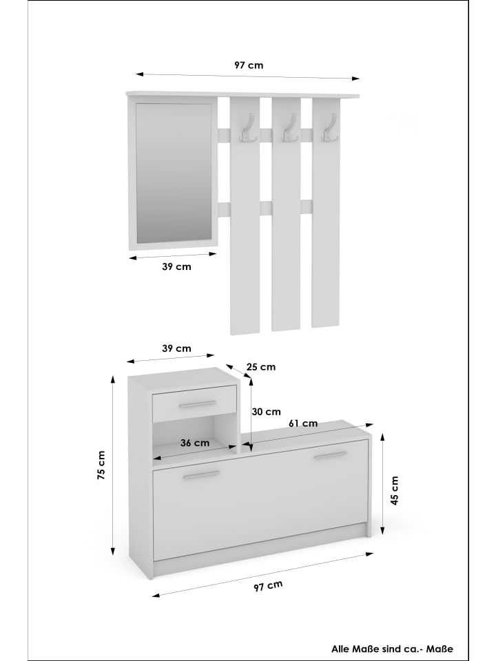 byLiving Garderoben-Set TAMINA in Old Wood / Anthrazit - (B) 97 x (H) 190 x (T) 25 cm günstig kaufen onesize