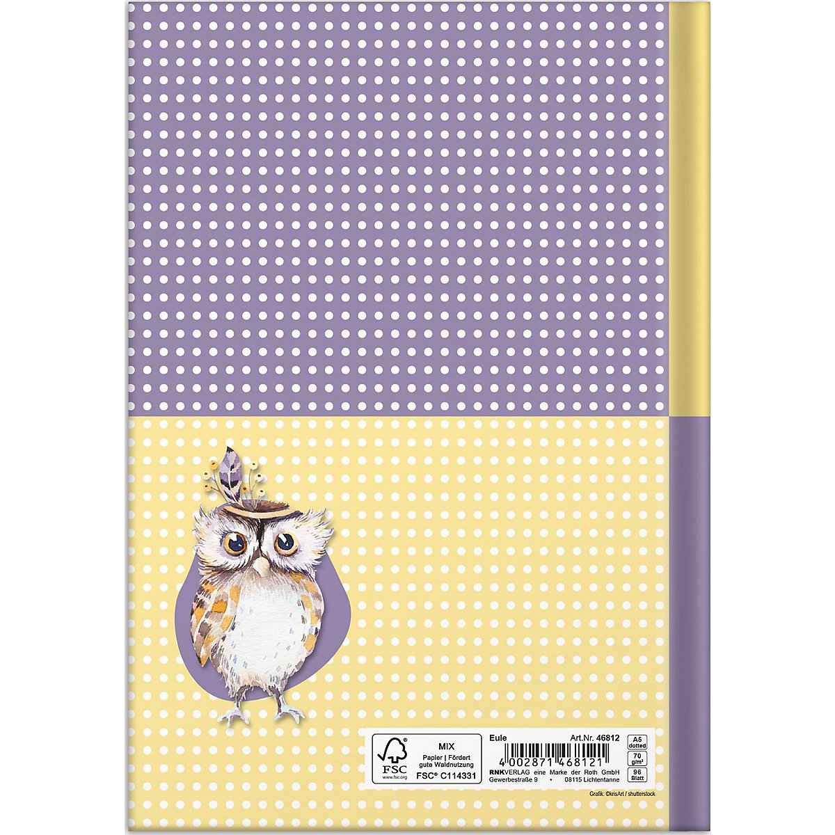 Notizbuch Eule, dotted, DIN A5, 96 Blatt