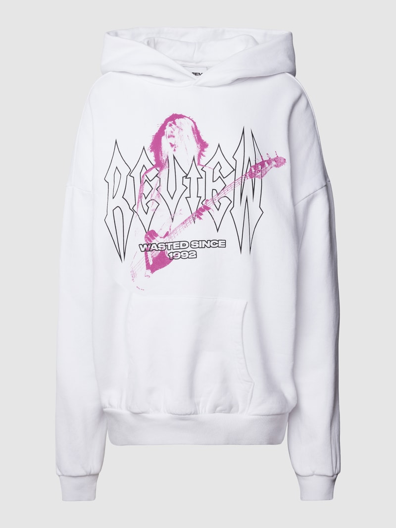 Hoodie mit Label-Print und überschnittenen Schultern in weiß