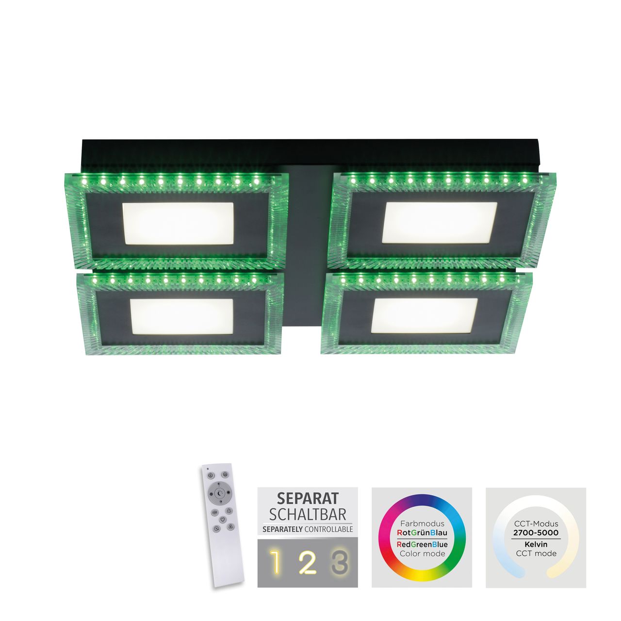 JUST LIGHT LED-Deckenleuchte ACRI, mit RGB Farbmodus, CCT, dimmbar, schwarz