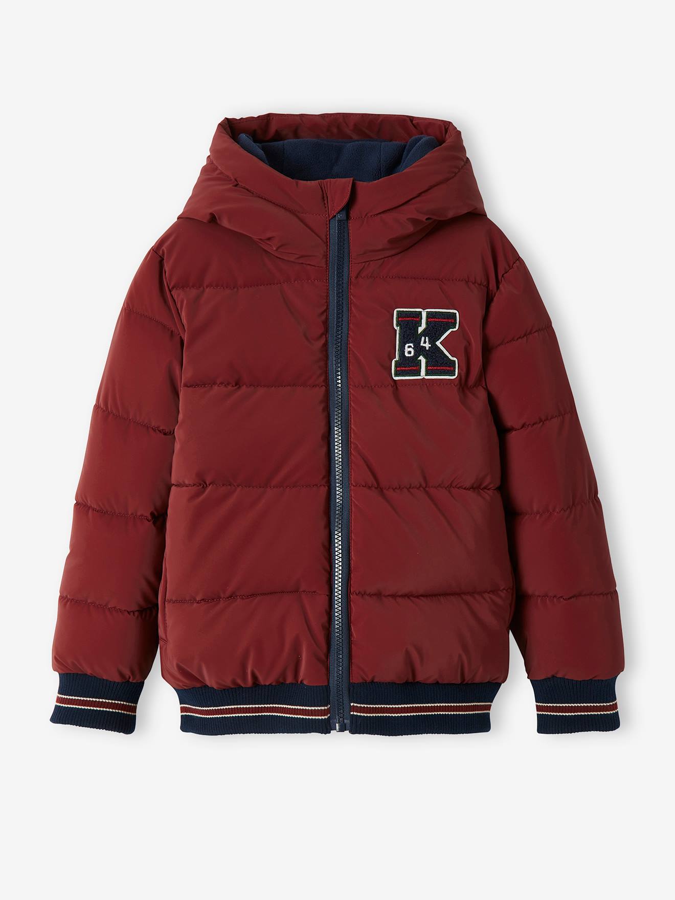 Doudoune collège doublée polaire garçon avec badge poitrine dark bleu indigo