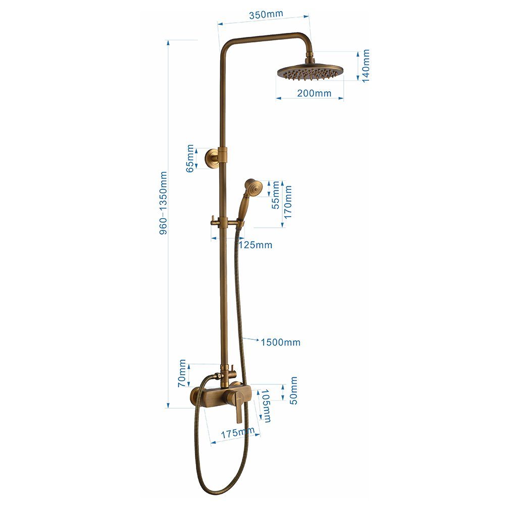 Auralum Duschsystem Duscharmatur Retro mit Armatur aus Antik höhenverstellbar Duschsäule