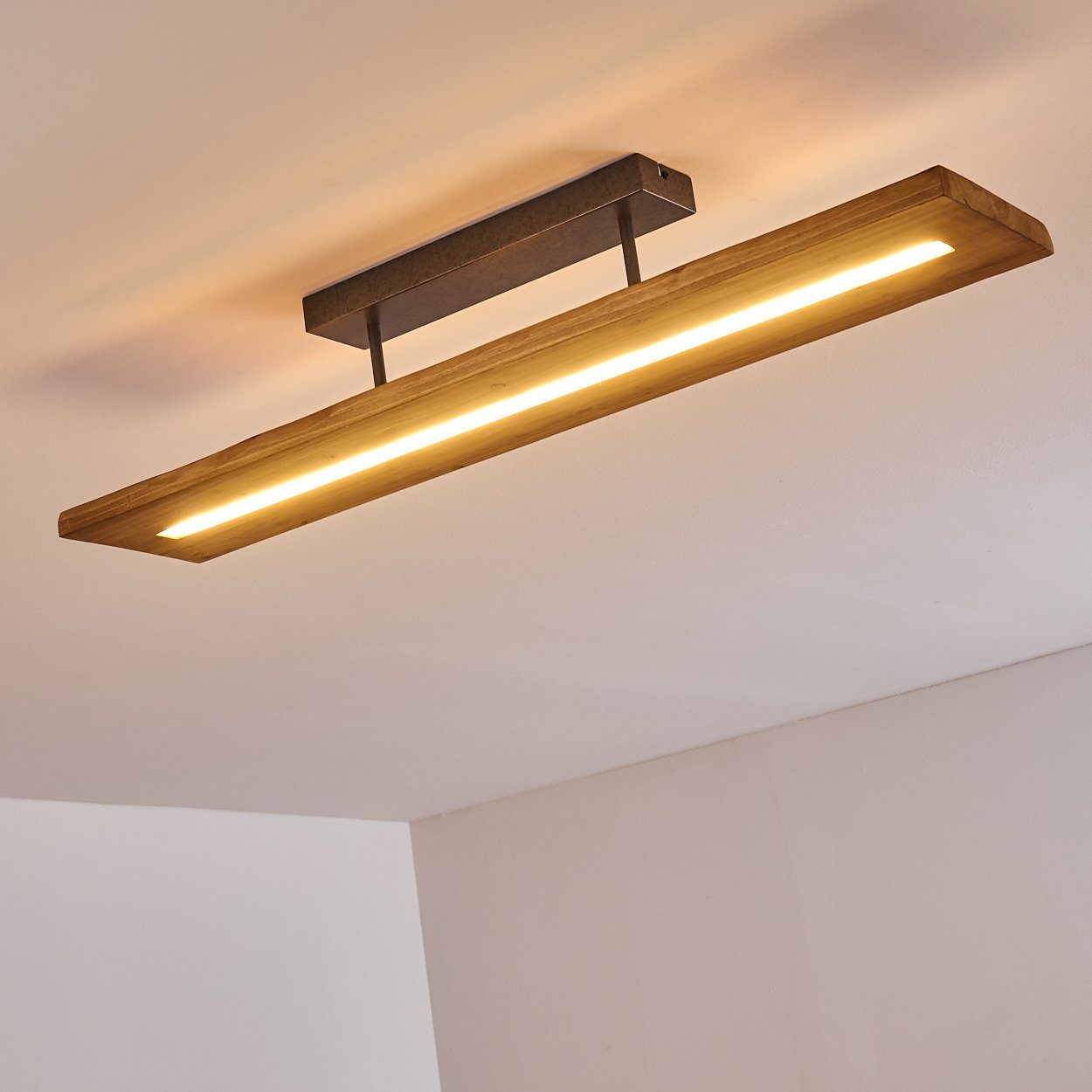 hofstein Deckenleuchte Volano dimmbare Deckenlampe aus dunklem Holz und Metall, Dunkelgrau, 3000 Kelvin, 3000 Lumen, moderne Zimmerlampe, dimmbar über den Lichtschalter