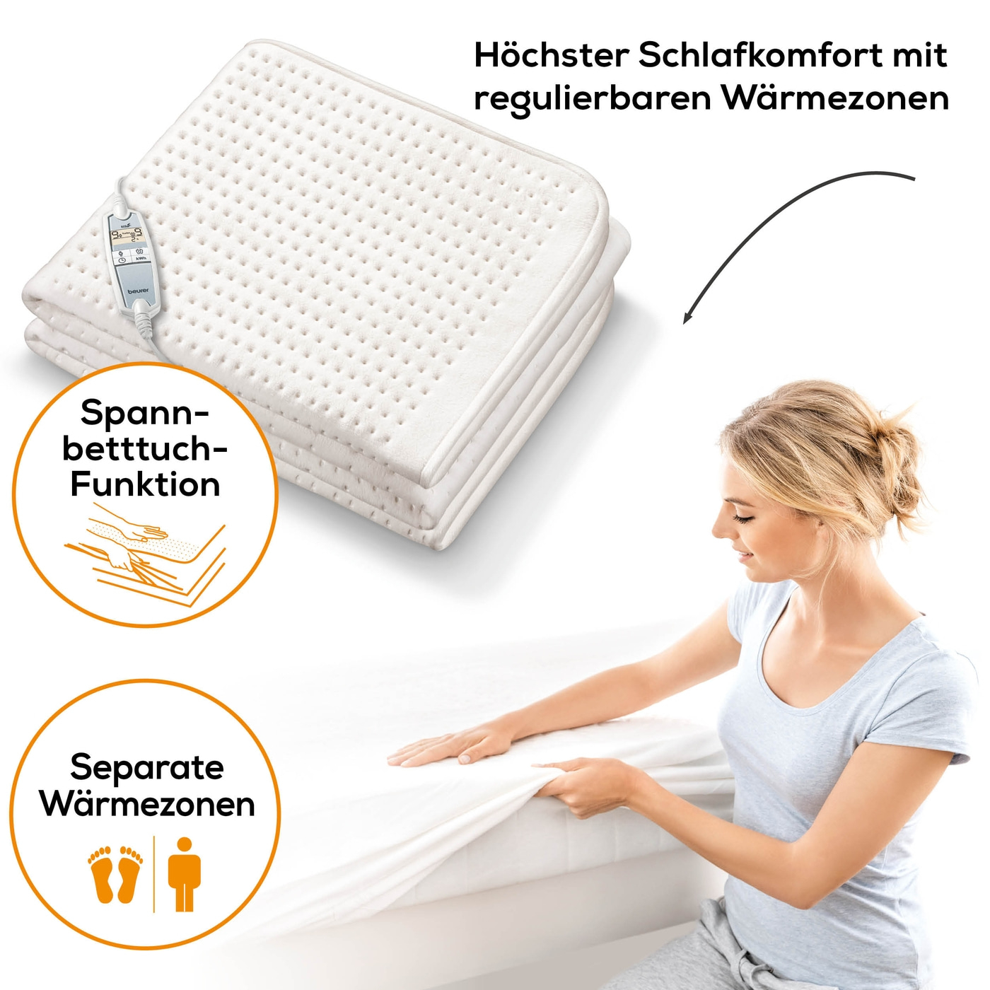 Beurer Spann-Wärmeunterbett UB 100 Cosy-Flauschfaser Wärmeunterbett mit Rückschaltautomatik & 2 Wärmezonen - 200 x 100 cm