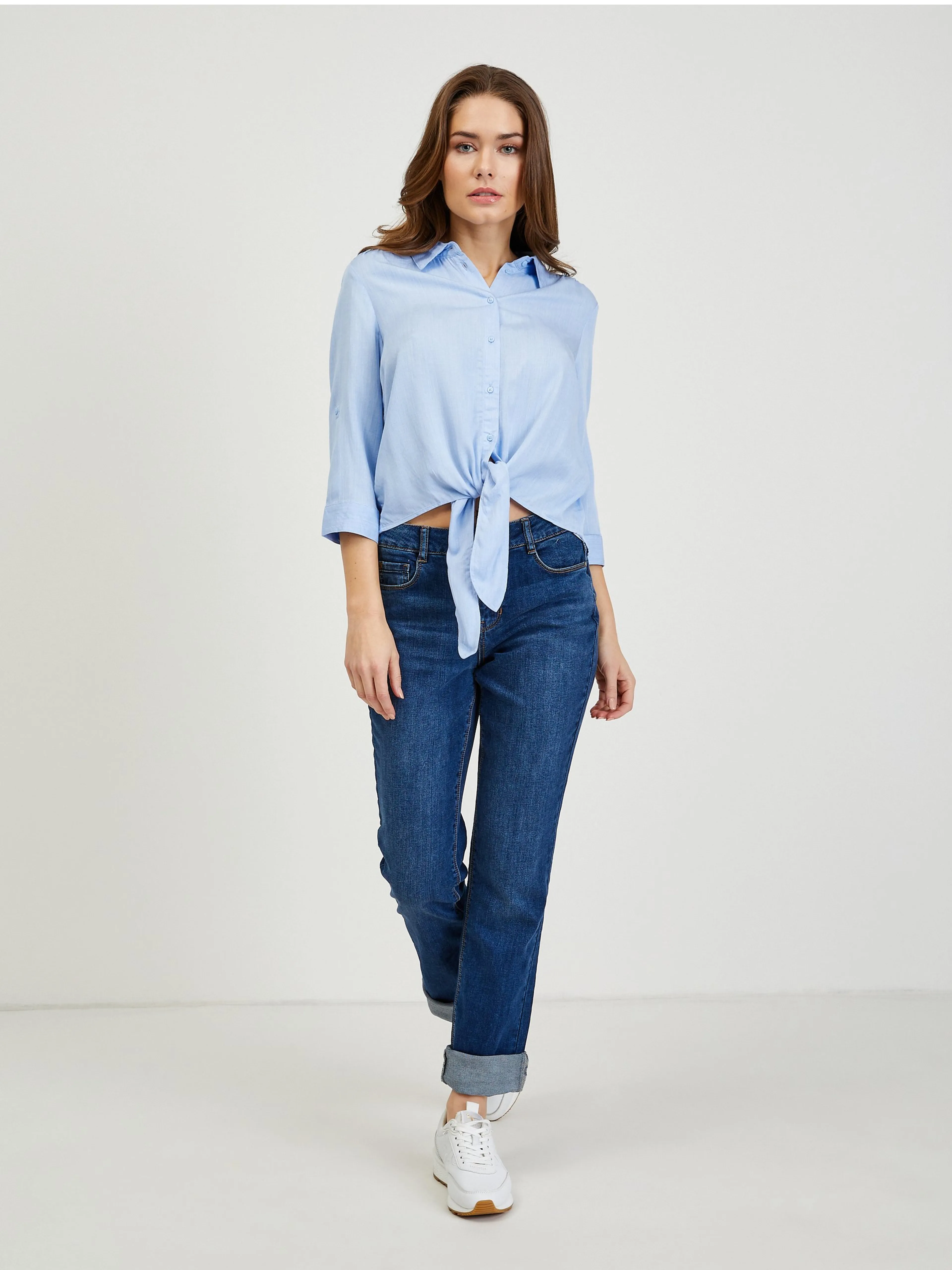 Hellblaues Damenhemd mit Knoten ORSAY