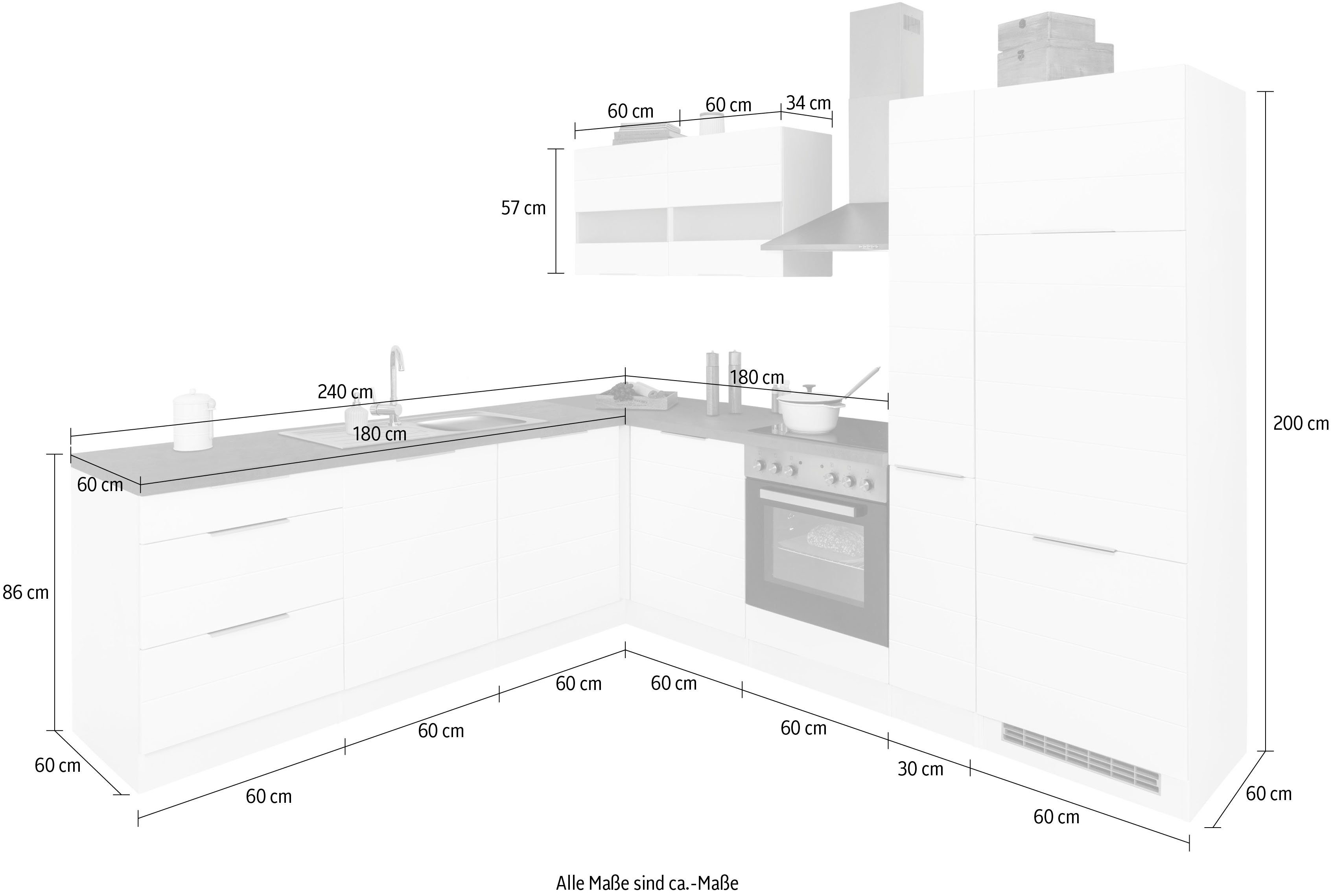 HELD MÖBEL Küche Luhe, Stellbreite 240x270 cm, wahlweise mit oder ohne E-Geräten, MDF-Fronten