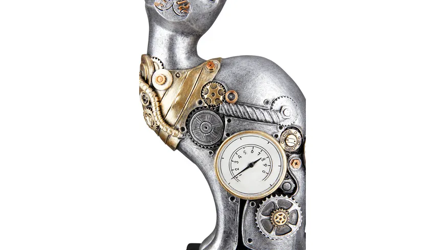 GILDE Poly Skulptur Steampunk Cat H=30cm silber
