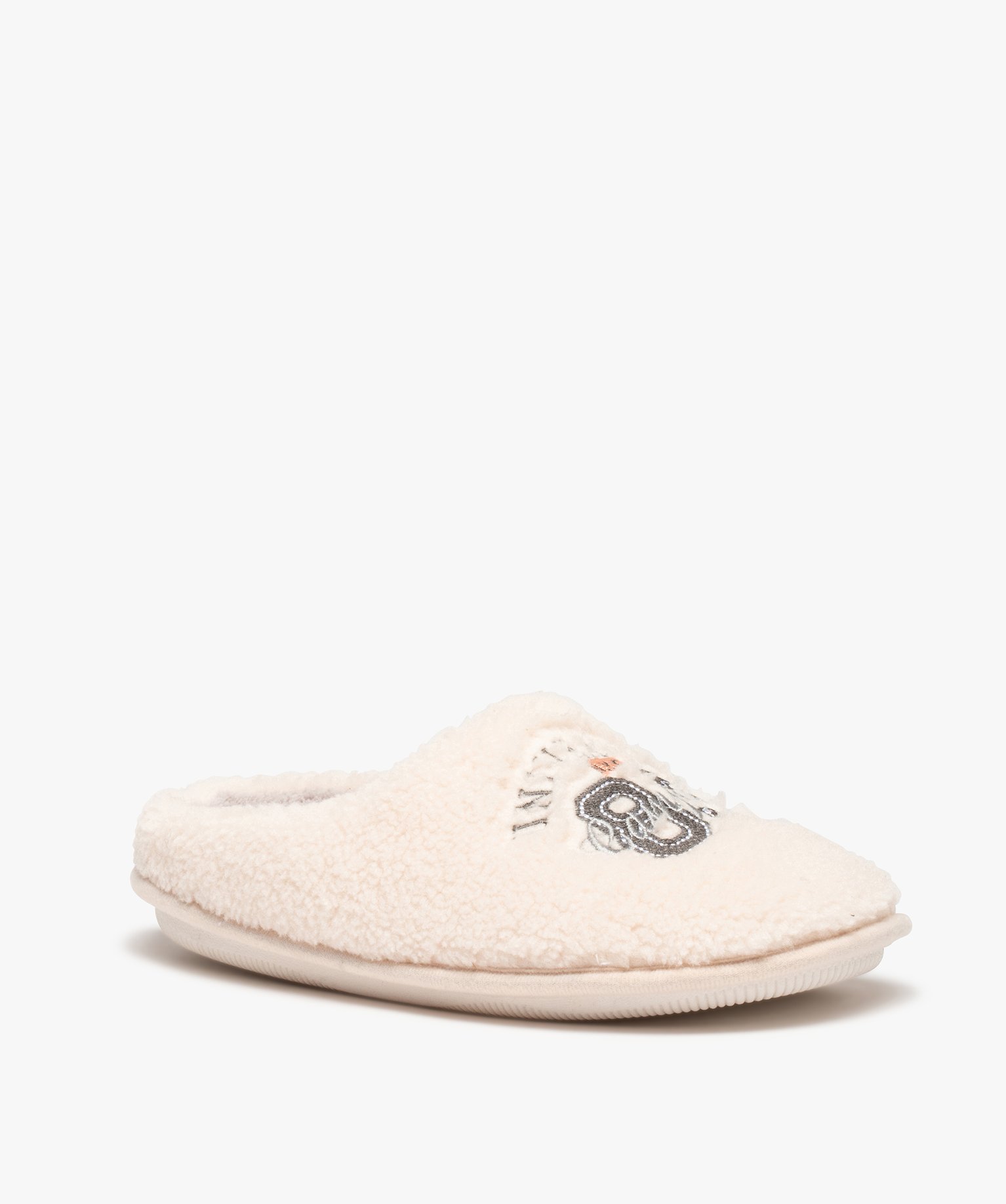 Chaussons femme mules en textile sherpa – Camps United beige | GEMO