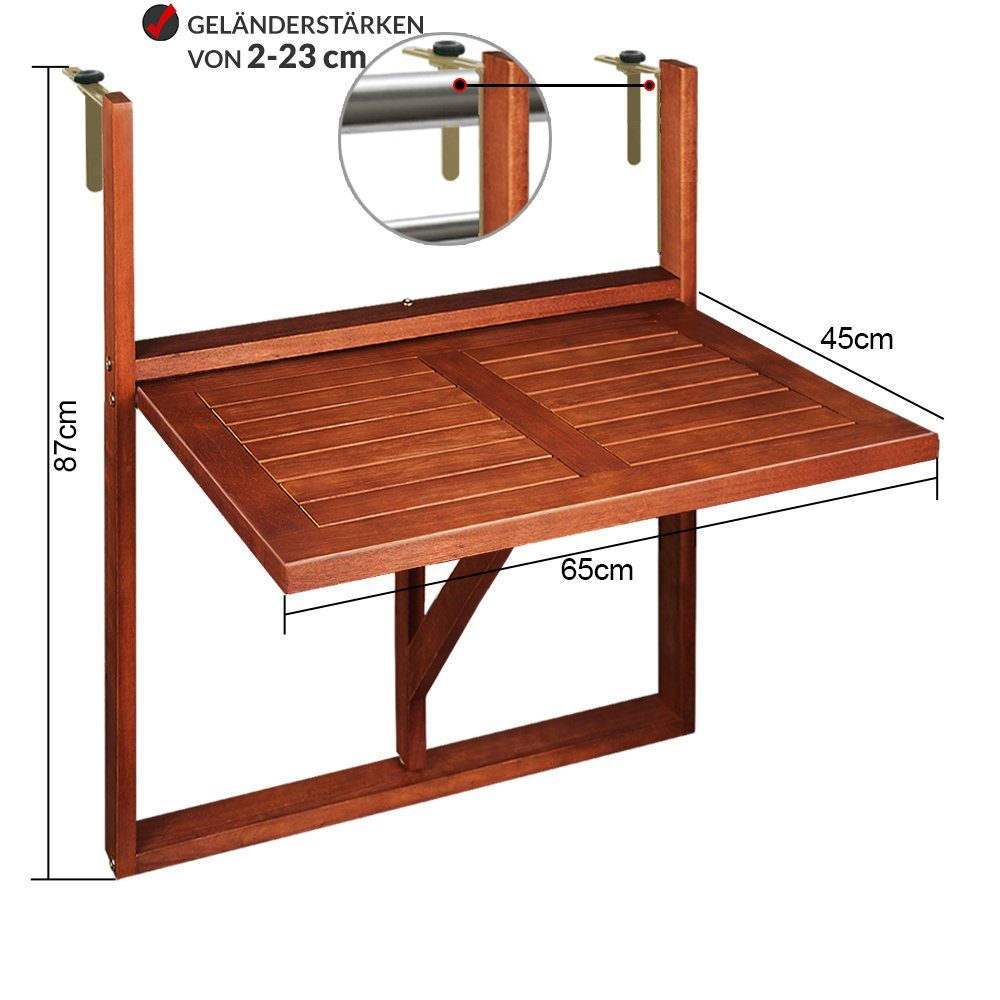 Casaria Balkonset, (3-tlg), Akazie Holz Wetterfest Klappbar 65x45x87cm FSC Hängetisch Klappstühle