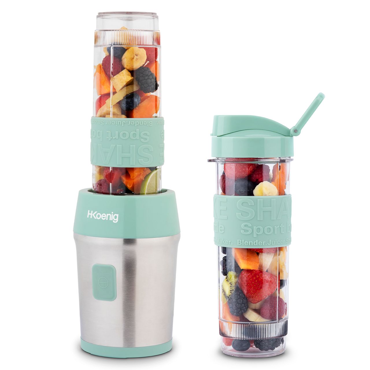 H.Koenig Smoothie-Maker SMOO18 / Gehäuse aus gebürstetem Edelstahl / 4 Klingen aus rostfreiem Stahl / 570 ml / 300 W / lindgrün