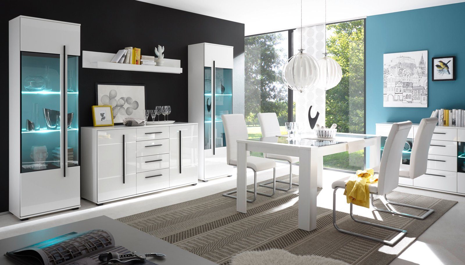 Furn.Design Wohnwand Design-D, (Schrankwand 4-teilig, ca. 310 x 200 cm), weiß Hochglanz