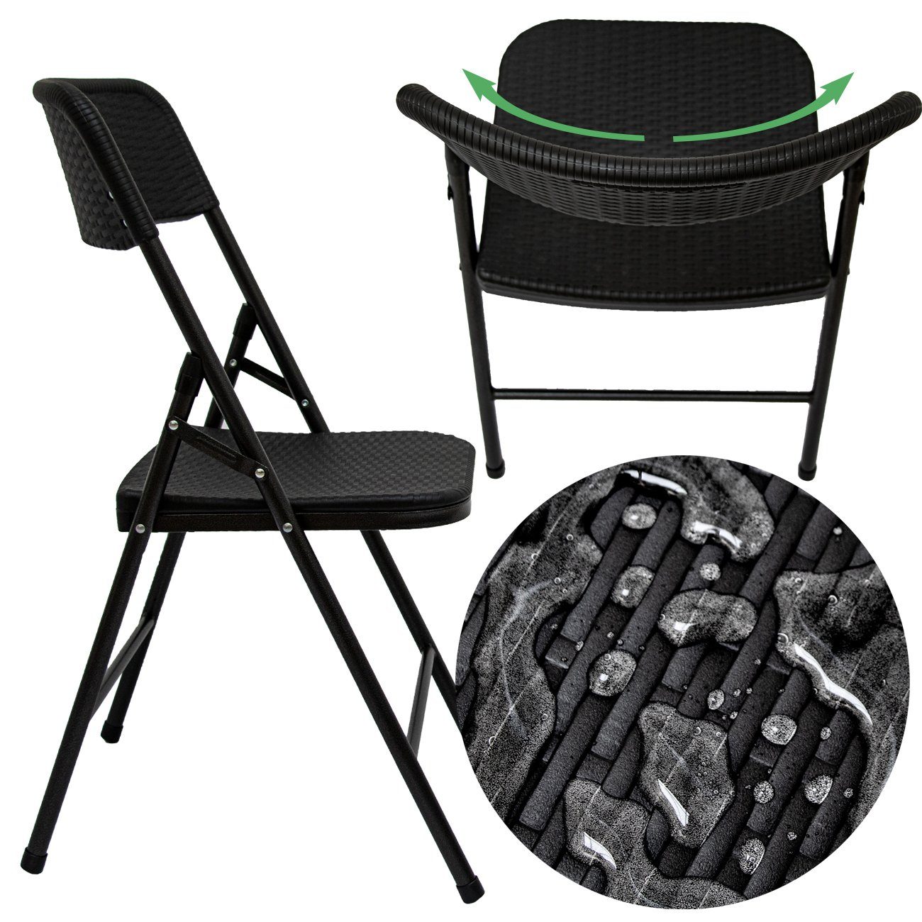 AMANKA Klappstuhl 2er Set Klappstuhl Balkonstuhl in Rattan-Optik, bis 150kg 50x46x83,5cm Schwarz