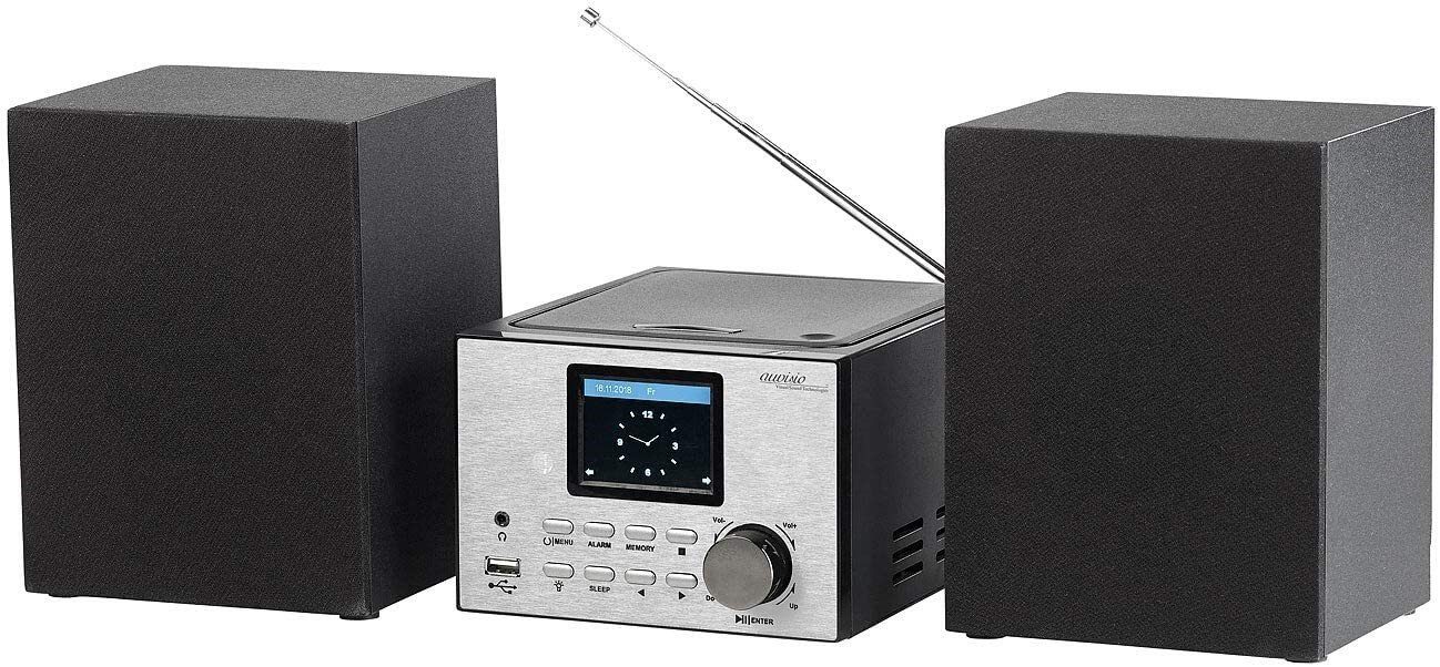 auvisio IRS-500.mini Micro-Stereoanlage mit Webradio, DAB+, FM, CD, USB, Stereoanlage (Digitalradio (DAB), FM, 30 W, Bluetooth 2.1 System mit FM/DAB+, CD-Player)