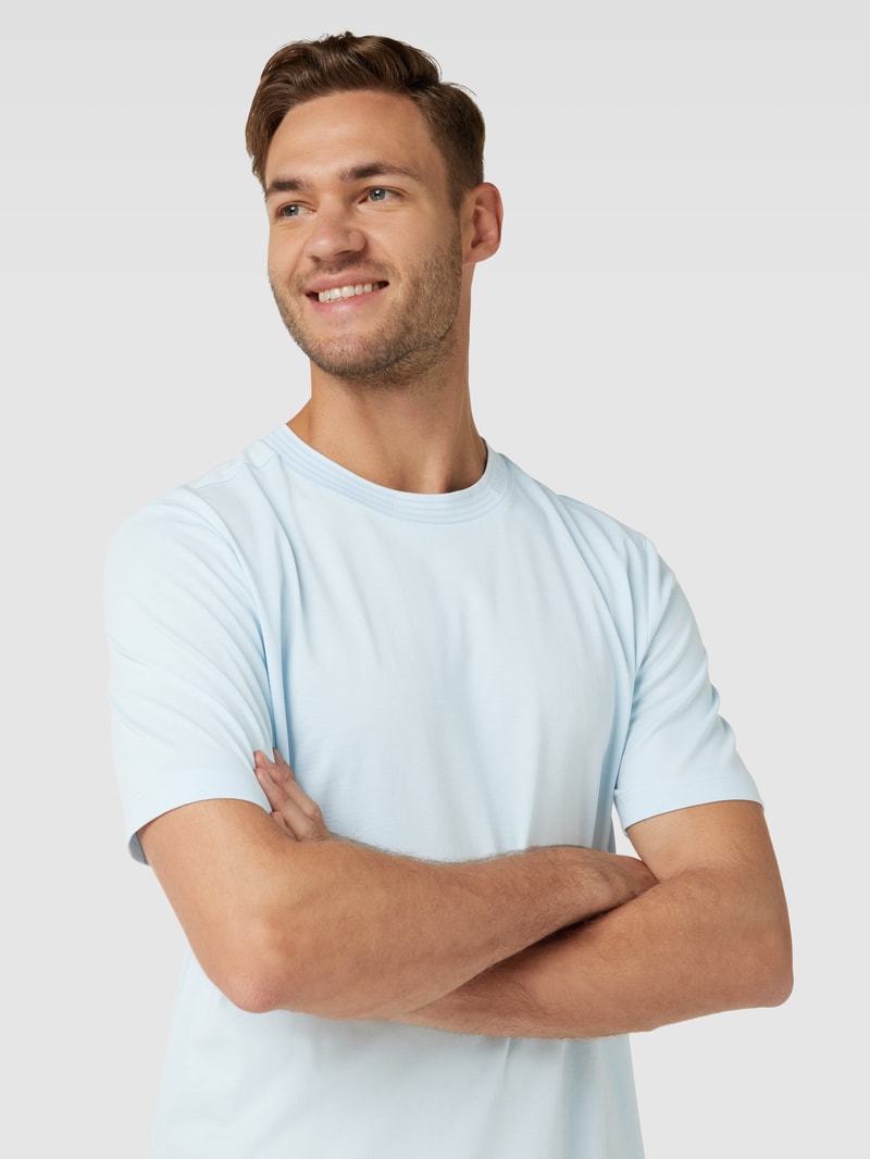T-Shirt mit geripptem Rundhalsausschnitt in hellblau meliert
