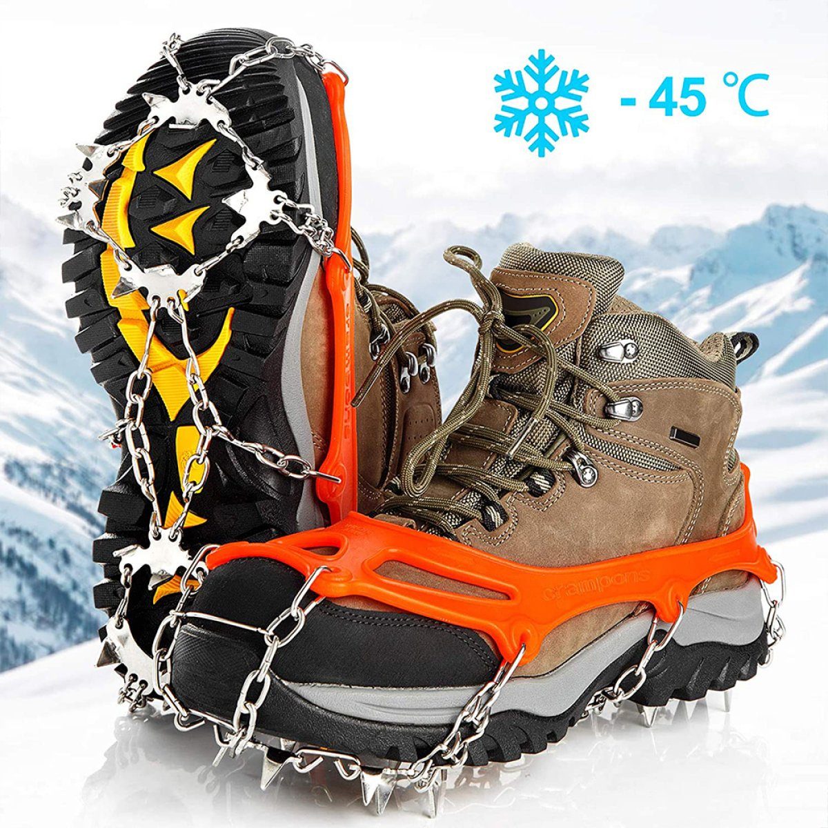 JedBesetzt Steigeisen Steigeisen für Bergschuhe mit 23 Spikes -rutschfeste Schuhkrallen