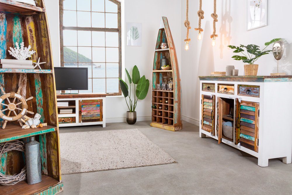 riess-ambiente Standregal JAKARTA 190cm natur / bunt, Einzelartikel 1-tlg., Wohnzimmer · Massivholz · Boot · stehend · Boho